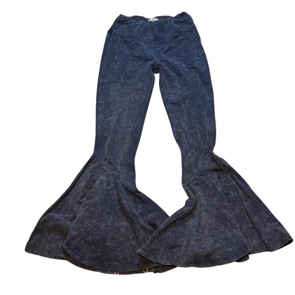 Earth Bound Dark Blue Acid Washed Leggings Flare Bottoms Elastic Waist - Picture 1 of 6